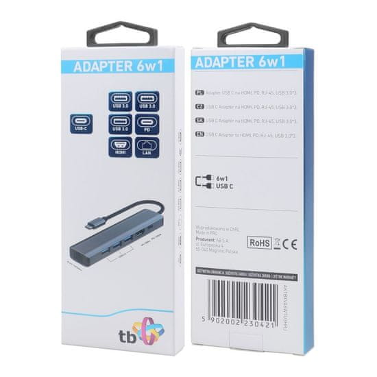 TB TOUCH USB C 6v1 - HDMI, USBx3, PD, RJ-45