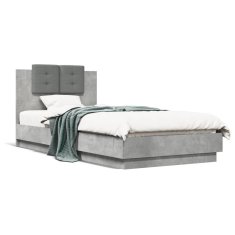 shumee Rám postele s čelem a LED osvětlením betonově šedý 100 x 200 cm