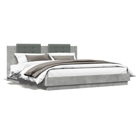 shumee Rám postele s čelem a LED osvětlením betonově šedý 160x200 cm