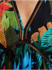 Desigual Černé dámské květované plážové šaty Desigual Top Tropical Party XL