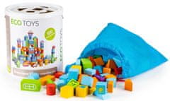 EcoToys Dřevěné kostky v kyblíku ECO TOYS 100 ks - pastelové barvy, City