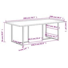 Vidaxl Jídelní stůl 200 cm hrubé mangovníkové dřevo