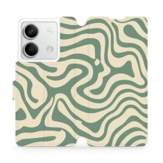 Mobiwear Knížkové flip pouzdro - Xiaomi Redmi Note 13 5G - VA57S Zelené a béžové zkrouceniny