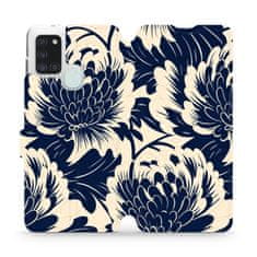 Mobiwear Knížkové flip pouzdro - Samsung Galaxy A21S - VA40S Modré a béžové květy