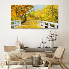 COLORAY.CZ Obraz na skle Bridge Forest podzim 120x60 cm