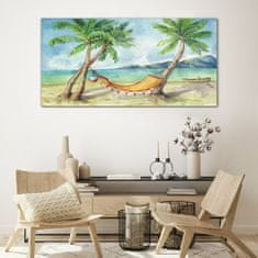 COLORAY.CZ Obraz na skle Beach Palm Sea Hammock 120x60 cm