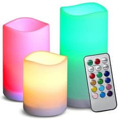 HADEX LED RGB svíčky, dálkové ovládání, 3ks