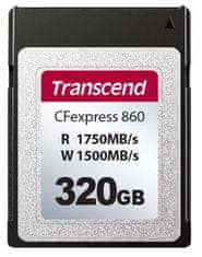 Transcend 320GB CFexpress 860 NVMe PCIe Gen3 x2 (Type B) paměťová karta, 1750MB/s R, 1500MB/s W