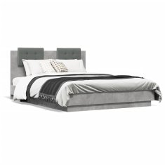 shumee Rám postele s čelem a LED osvětlením betonově šedý 135x190 cm