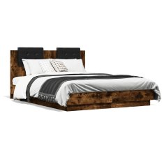 shumee Rám postele s čelem kouřový dub 140 x 190 cm kompozitní dřevo