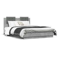 shumee Rám postele s čelem betonově šedý 140 x 190 cm kompozitní dřevo