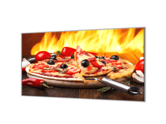 Glasdekor Ochranná deska pizza s olivami a chilli - Ochranná deska: 50x50cm, Lepení na zeď: S lepením na zeď