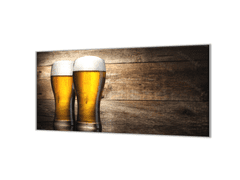 Glasdekor Ochranná deska pivo s pěnou pozadí dřevo - Ochranná deska: 70x70cm, Lepení na zeď: S lepením na zeď