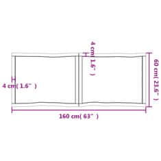 Vidaxl Stolní deska tmavě hnědá 160x60x(2-4)cm ošetřený dub živá hrana