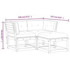 Vidaxl 3dílná zahradní sedací souprava s poduškami bílá masiv borovice