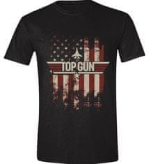 CurePink Pánské tričko Top Gun: Distressed Flag (L) černé bavlna