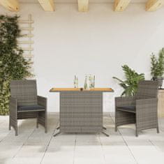 Greatstore 3dílný bistro set s poduškami šedý polyratan