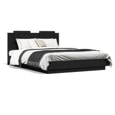 shumee Rám postele s čelem černý 140 x 200 cm kompozitní dřevo