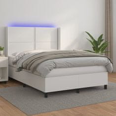 Vidaxl Box spring postel s matrací a LED bílá 140x200 cm umělá kůže