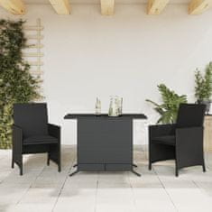 Greatstore 3dílný bistro set s poduškami černý polyratan