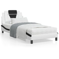shumee Rám postele s čelem bílý a černý 90x190 cm umělá kůže