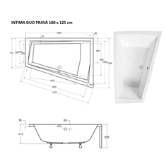 Besco Asymetrická vana INTIMA DUO Bez nožiček 180 × 125 cm Pravé