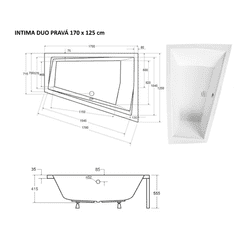 Besco Asymetrická vana INTIMA DUO Bez nožiček 170 × 125 cm Pravé