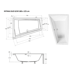 Besco Asymetrická vana INTIMA DUO Bez nožiček 180 × 125 cm Levé