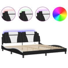 shumee Rám postele s LED osvětlením černý a bílý 200x200 cm umělá kůže