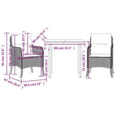 Petromila 3dílná zahradní jídelní souprava s poduškami hnědá polyratan