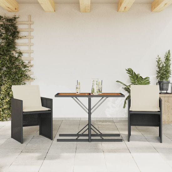 Greatstore 3dílný bistro set s poduškami černý polyratan