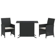 Greatstore 3dílný bistro set s poduškami černý polyratan