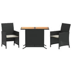 Greatstore 3dílný bistro set s poduškami černý polyratan