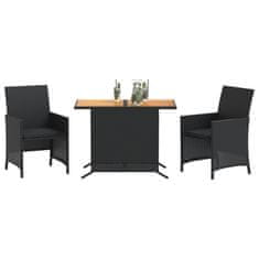 Greatstore 3dílný bistro set s poduškami černý polyratan