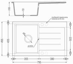 Mexen Bruno granitový dřez 1 s odkapávačem 795x495 mm, černá (6513791010-77)