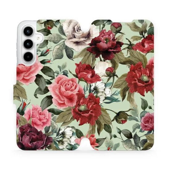 Mobiwear Knížkové flip pouzdro - Samsung Galaxy A35 5G - MD06P Růže a květy na světle zelené