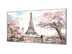 Glasdekor Ochranná deska olejomalba Paříž Eiffel - Ochranná deska: 55x90cm, Lepení na zeď: S lepením na zeď