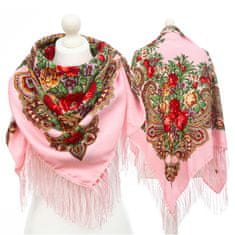 Aleszale Velký dámský šátek v lidovém stylu - světle růžová