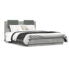 shumee Rám postele s čelem betonově šedý 135 x 190 cm kompozitní dřevo