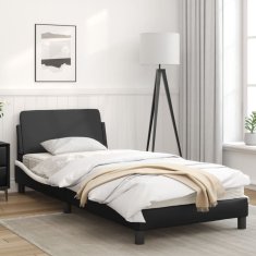 shumee Rám postele s čelem černý a bílý 90 x 190 cm umělá kůže