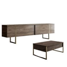 Hanah Home Sada nábytku do obývacího pokoje Luxe Set - Walnut, Gold, Ořech, Zlatá