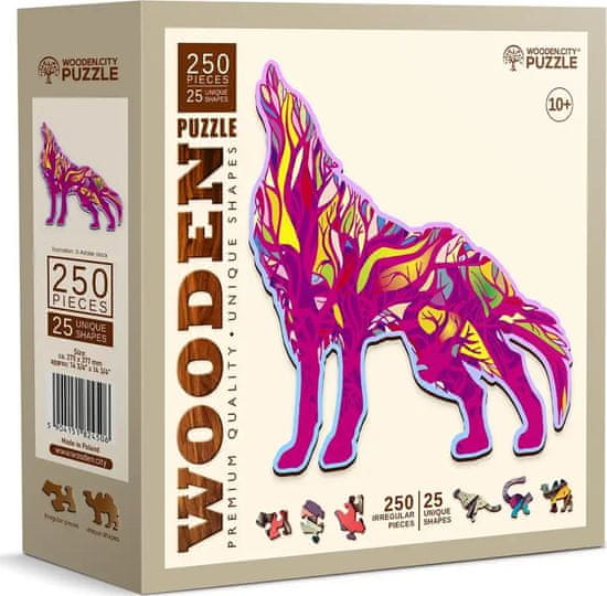 Wooden city Dřevěné puzzle Vyjící vlk 250 dílků EKO