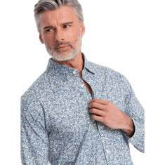 OMBRE Pánská košile s potiskem SLIM FIT světle modrá MDN124793 S