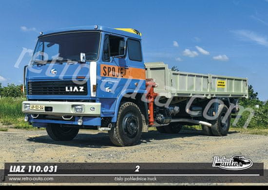 RETRO-AUTA© Pohlednice TRUCK č. 02 - Liaz 110.031 valník s rukou HR 3001 (1985 - 1993)