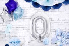 PartyDeco Fóliový balónek Číslo 0 stříbrný 86cm