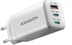 AXAGON síťová GaN nabíječka ACU-DPQ65W, 2x USB-C, USB-A, PD3.0/QC4+/PPS/Apple, 65W, bílá