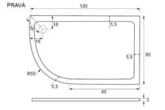 WellMall ROCKY 120x80x3 čtvrtkruhová mramorová vanička pravá