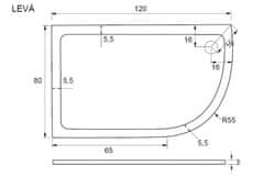 WellMall ROCKY 120x80x3 čtvrtkruhová mramorová vanička levá