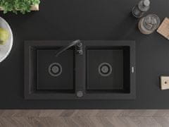 Mexen Mario granitový dřez 2-bowl 820 x 436 mm, černá/stříbrný metalik, + černý sifon (6504822000-73-B)