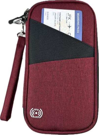 Daklos Bezpečnostní RFID pouzdro na pas a letenku, cestovní peněženka - červená s černým detailem